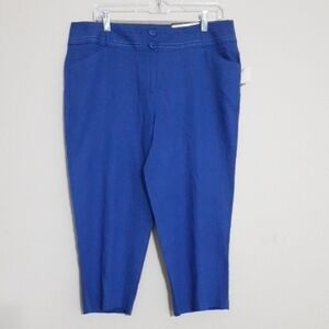 Cato Blue Cropped Pants Linen Women 12 Embroidered Vacation Office Casual Boho